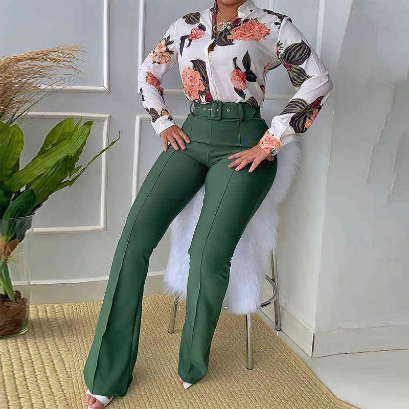 Fashion Office Lady Wide Leg Pants Slim Suits Autumn High Street Straight Matching Set Women Casual Tops Trousers Two Piece Set T220729
