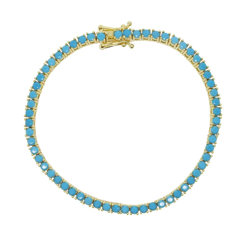 Moda turquesa pulseiras para mulheres menina simples clássico 3mm pedra azul tênis charme pulseira na moda jóias269e