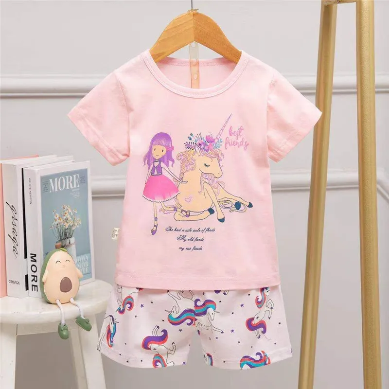 Bebek pijama takım elbise yürümeye başlayan çocuklar dinozor iç çamaşırı çocuklar kısa kollu pjs kızlar için sevimli karikatür uyku kıyafetleri yaz 220715