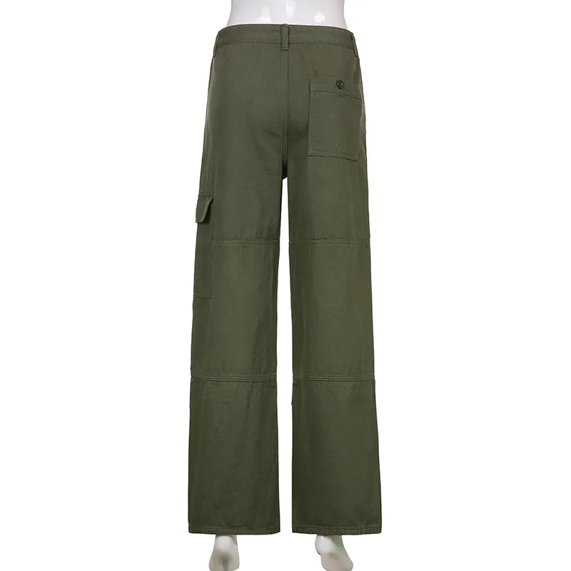HEYounGIRL décontracté Vintage vert Cargo pantalon mode coton taille haute jean armée militaire Denim pantalon dames poches 220325