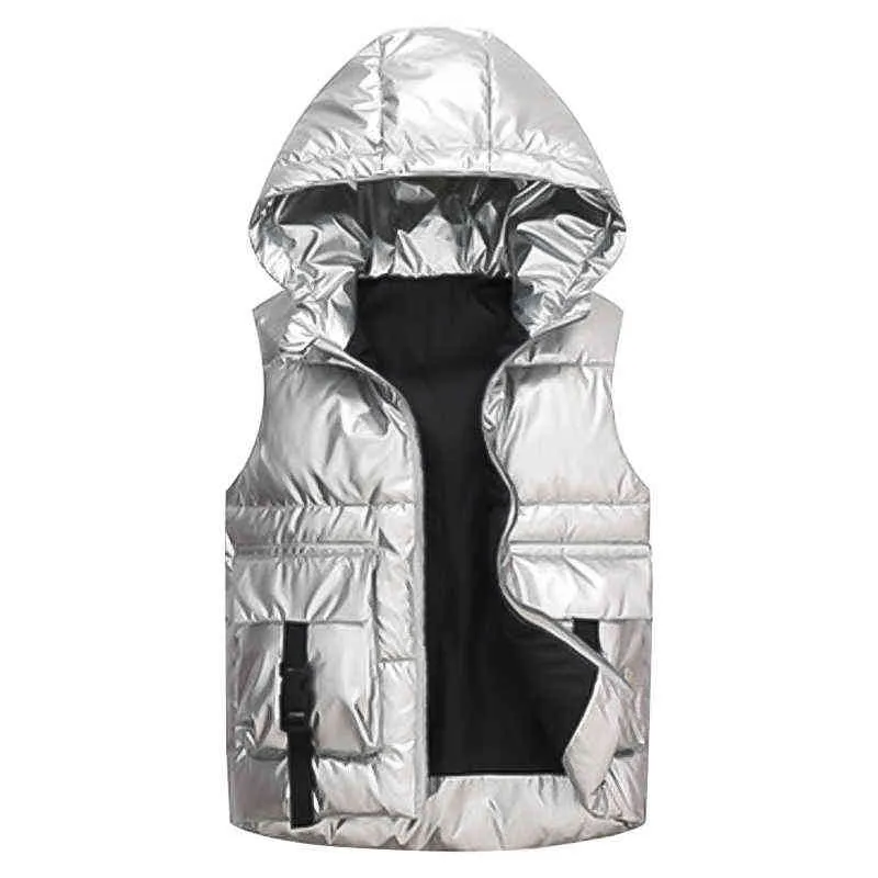 2021 New Childrens Down Jacket Vest High School Childrens Silver Men과 Womendeed Hooded Vest Winter Warm Vest J220718