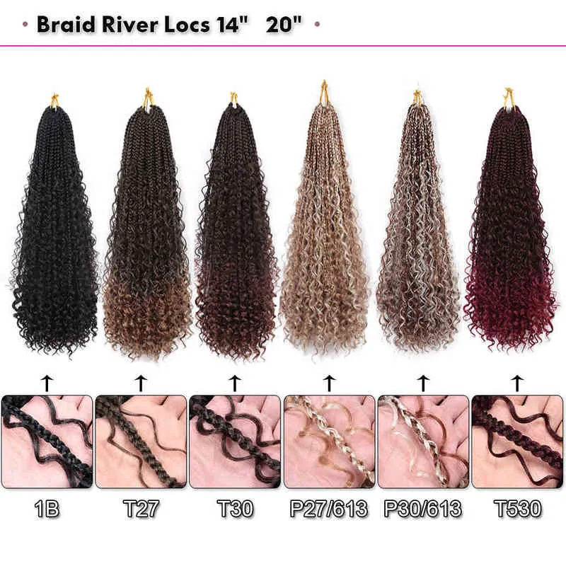 Goddess Box Braids Crochet Hair Fake Braid River Loc Bohomian Prelooped Synthetic Curly African Extensions Expo City 220610