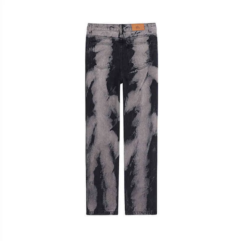 2021 Nuovo arrivo Tie Dye Retro Washed Uomo Hip Hop Jeans Pantaloni Distressed Straight Dark Academia Vintage Denim Pantaloni Spodnie T220803