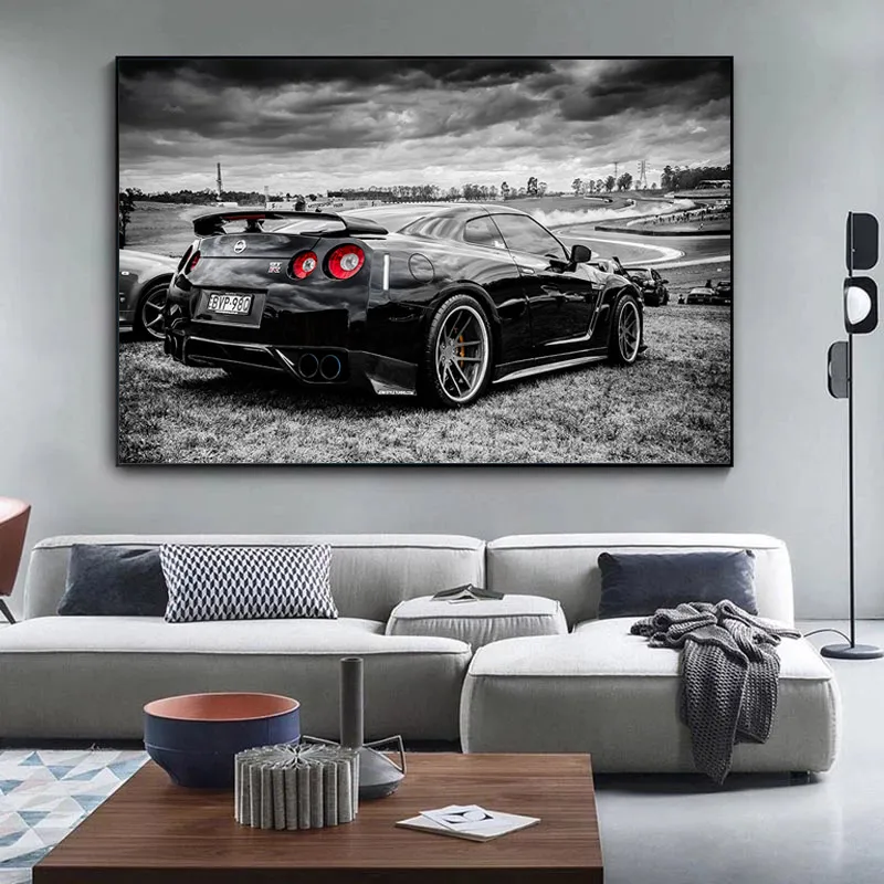 Affiche sur toile de voiture de sport de course, Nissan GTR Supercar, peinture murale de voitures modernes, images d'art pour salon, décoration de maison, sans cadre 8084861