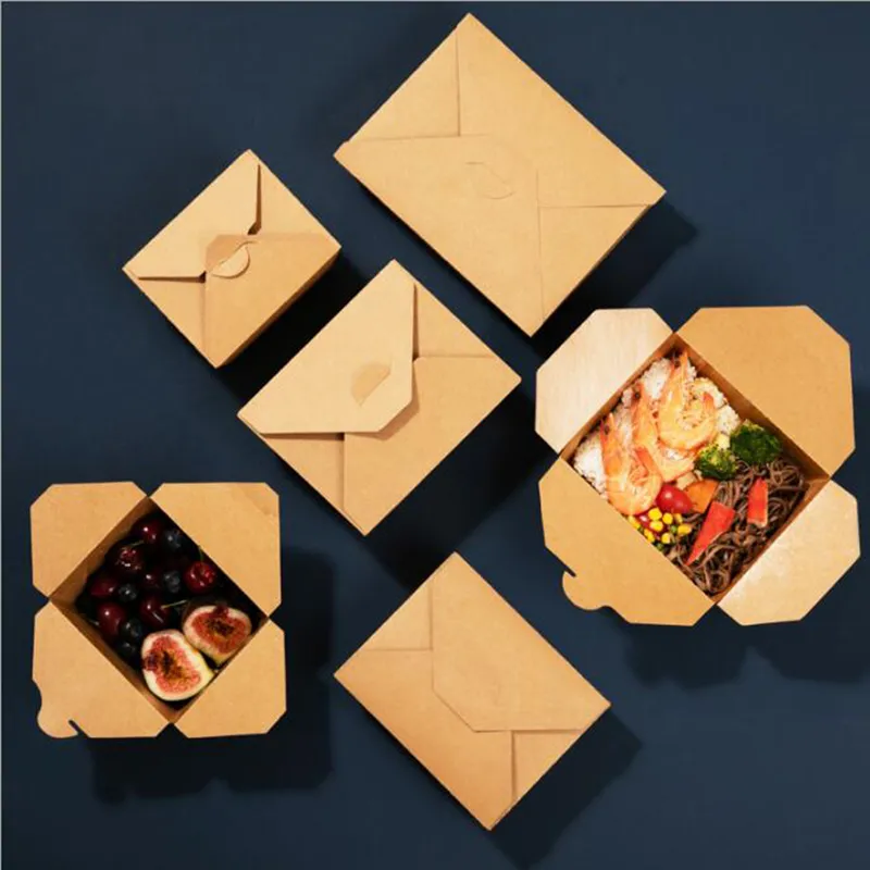 Disposable Kraft Paper Takeaway Packaging Box Fried Chicken Pasta Snack Food Containers BBQ Picnic Kitchen Accessories