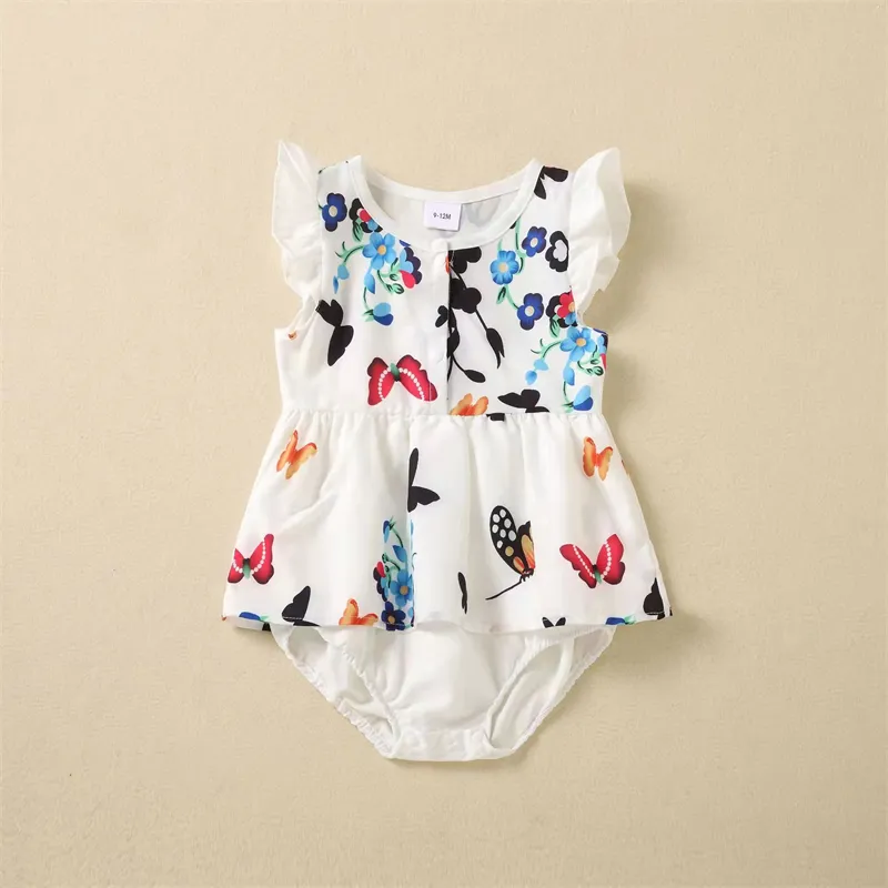 Ensemble familial papillons imprimés mère fille robes assorties à manches courtes père fils chemisiers débardeur maman bébé maman et moi vêtements 220531