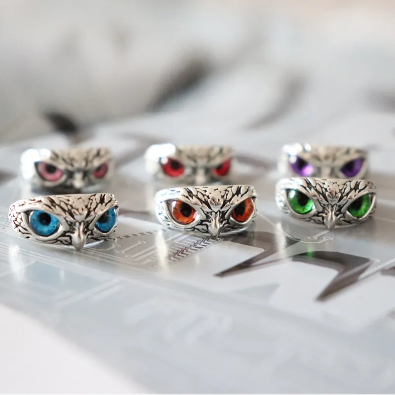 Affascinante moda gufo anello design occhi multicolori colore argento uomo donna fidanzamento matrimonio gioielli regalo ridimensionabile 220719