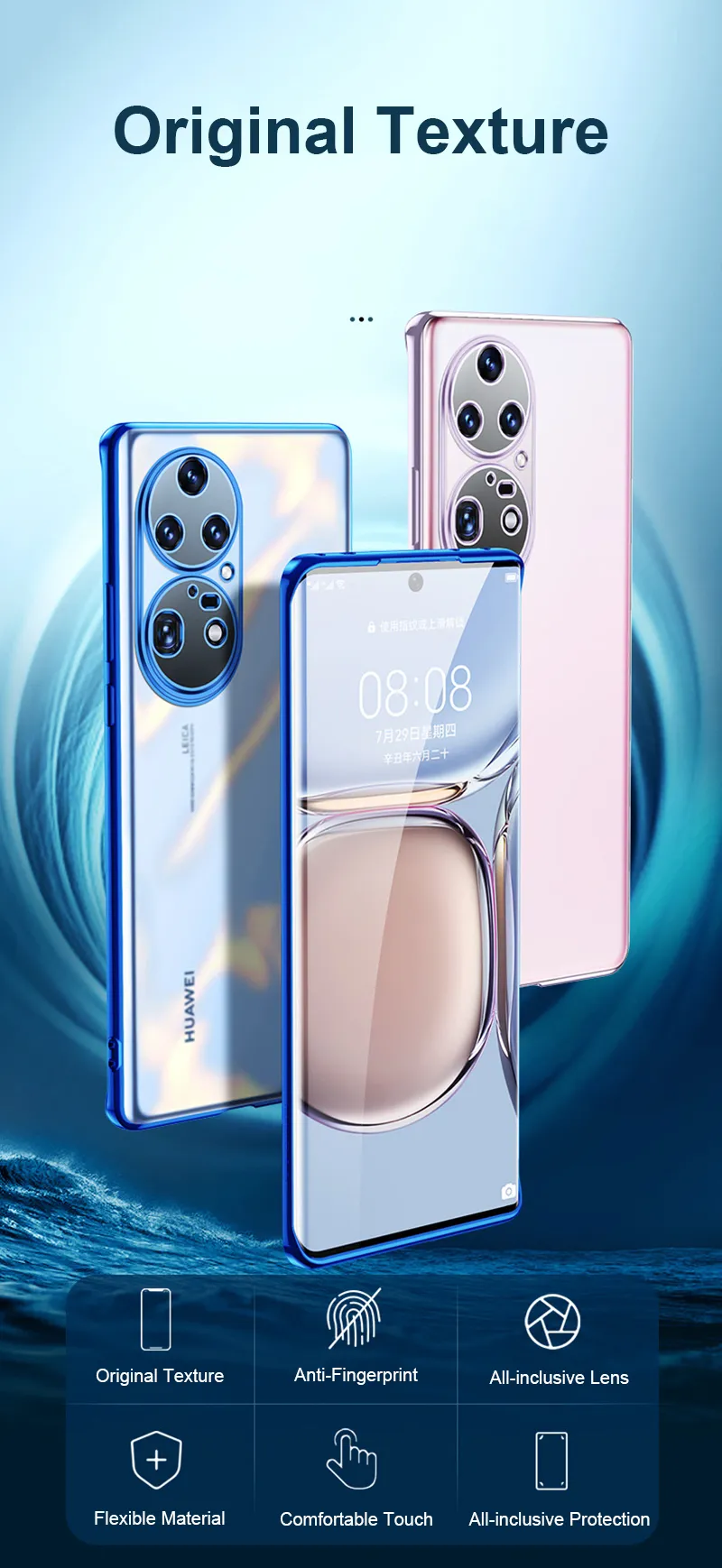 Coque de téléphone à cadre plaqué de luxe, étui arrière transparent en TPU souple pour Huawei P20 P30 P40 Lite P50 Mate 20 30 40 Pro P Smart 2021