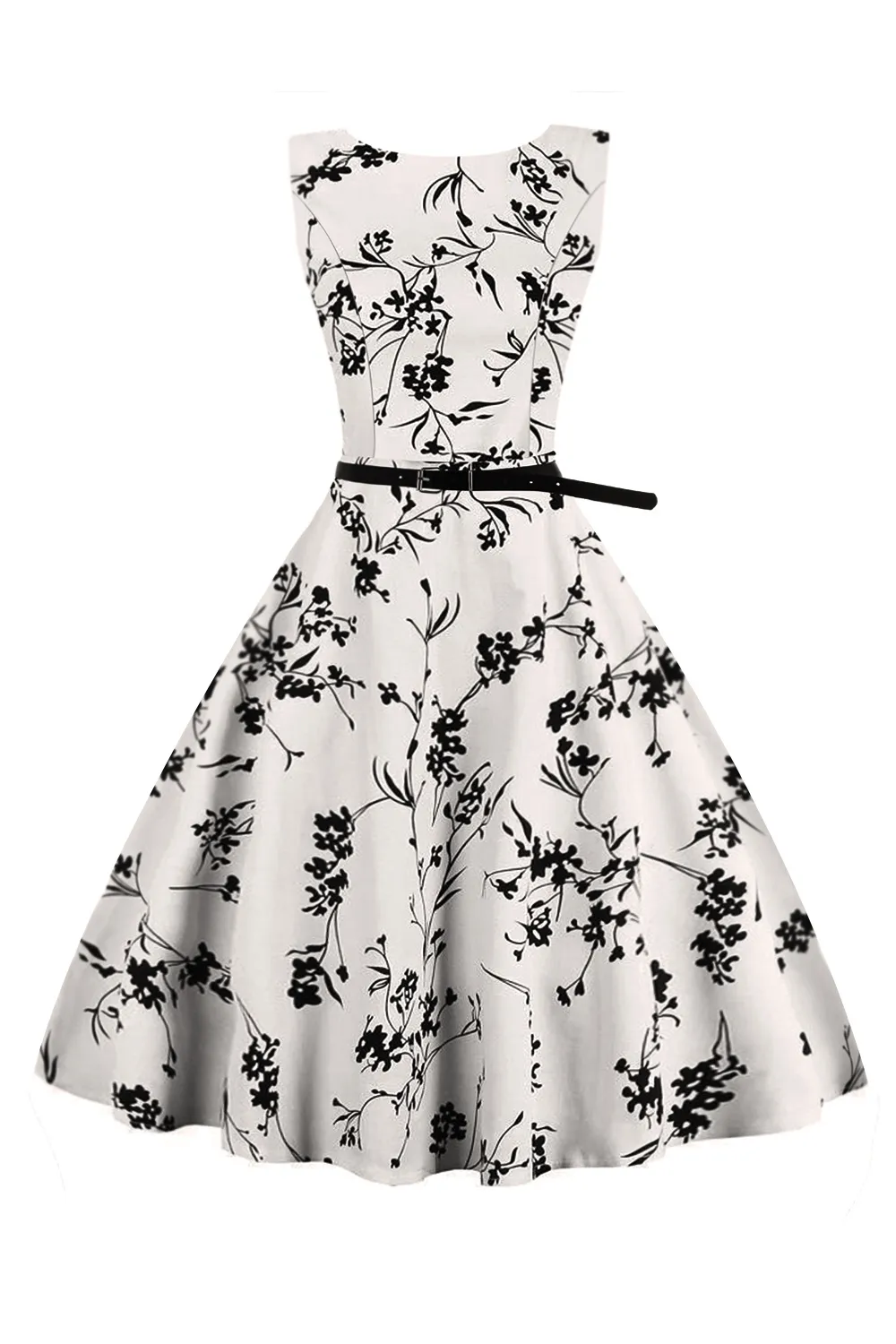 Bläck panting stil vintage klänning 50s 60s retro för kvinnor blommor tryckta korta festklänningar med bälte vestido vintage fs0005