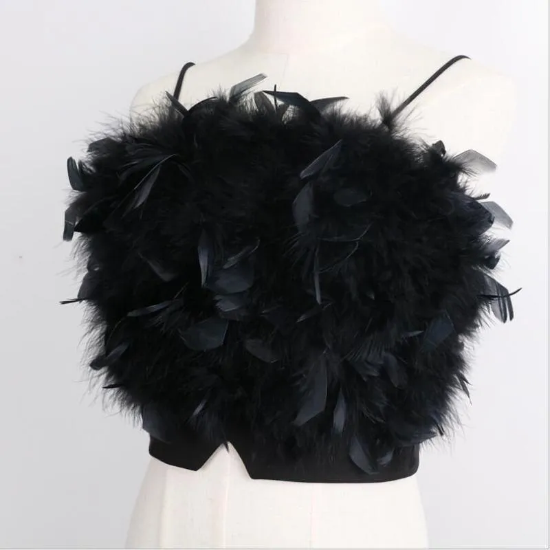 ファッション女性のセクシーな毛皮の上のトップスキャムシカジュアルタンクベストノースリーブReal Ostrich Feather T02 220316