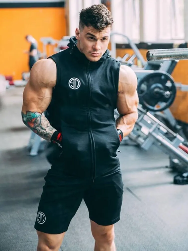 Högkvalitativa herrgymn hoodie singlets tröjor ärmlös tryckning kroppsbyggande fitness manliga skjortor casual hoodies 220629