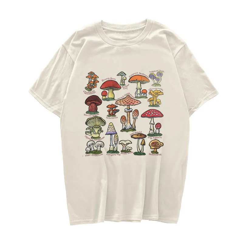 Vintage Moda Mushroom Stampa T Shirt Oversize T Shirt Egirl Grunge Estetico Streetwear Tees Donne T-shirt Cute Tops vestiti 220411