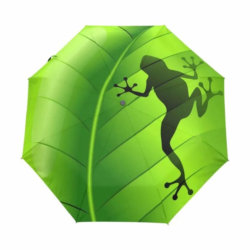Creatieve kikkerprint kinderen paraplu automatische drie vouwen groene regen vrouwen zonnebrandcrème anti uv merk parasol 220426