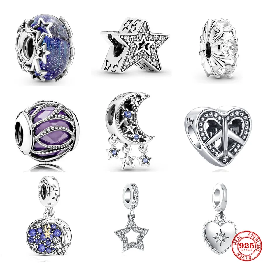 925 Sterling Silver Dangle Charm Neastamor Silver 925 Sparkling Blue Star Santa Claus Dangle Bead Fit Pandora Charms Bracelet DIY Bijoux Accessoires