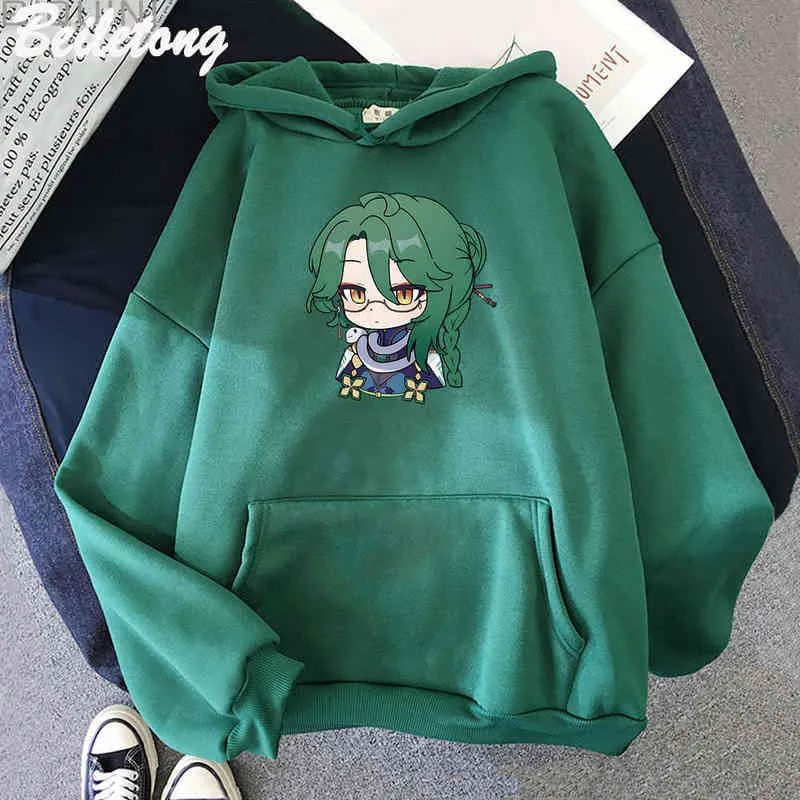 Baizhu Genshin Impact Hoodies Cartoon Cute Print Sweatshirts Women 2022 New Winter Spring Fashion Tops Kawaii Clothing Eesthetic Y220713