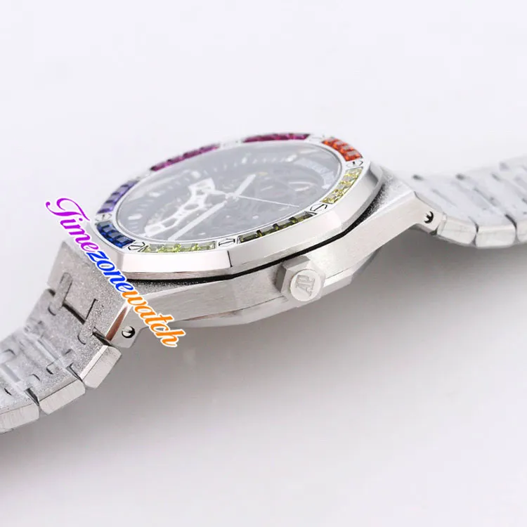K8F 41 mm szkielet Tourbillon White Dial Automatyczna męska zegarek mroźna złota obudowa matowa stalowa stalowa bransoletka Rainbow Diamond zegarki 347p