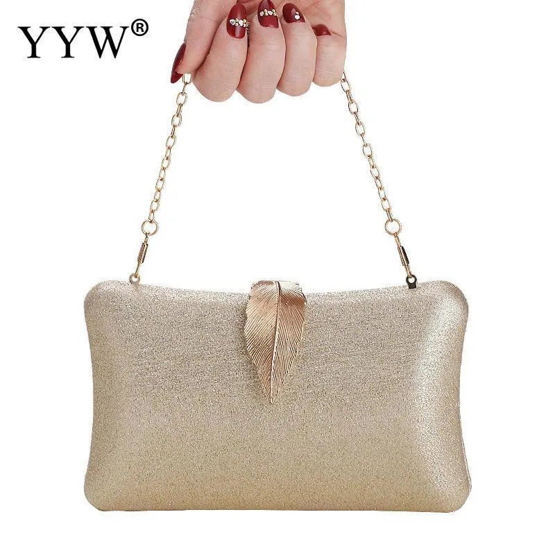 Glitter Blings Women Purses Clutch Evening Bag Metal Leaf Hasp Handbag With Chain Bridal For Party Wedding Cocktail Parites 220527