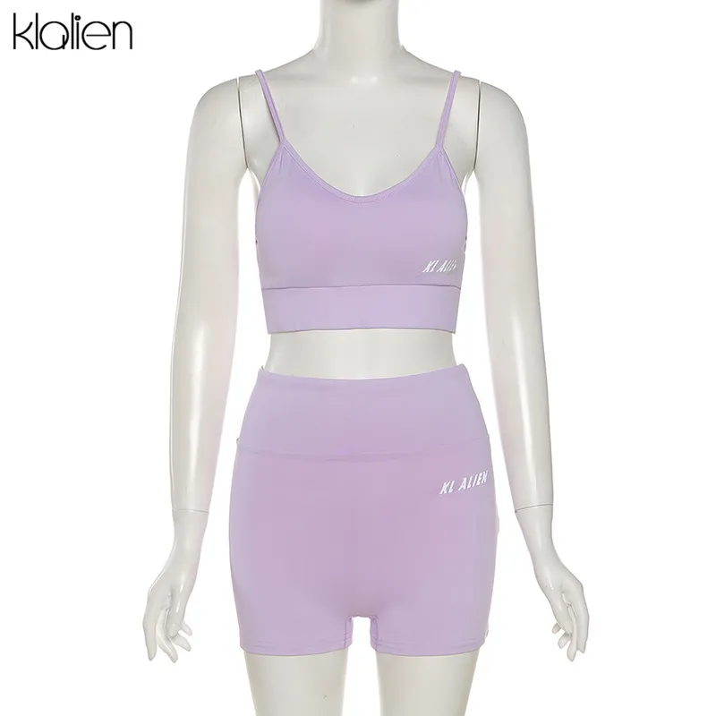 Klalien Sexy Casual Camisole i Krótki 2-częściowy Zestaw Kobiet Strerewear Fitness Outfit Sportswear Summer Beach Bawełniany Dres Women 220423