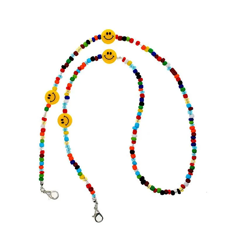 Pendant Necklaces Colorful Beads Cartoon Smile Mask Chain Necklace For Women Girl Multifunction Anti-lost Strap Lanyard Holder Jew259z