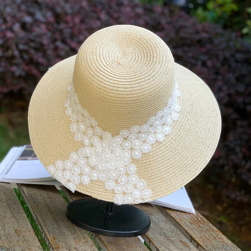 2022 Paglia Sun Lace Panama Hat Beach Womens Summer Caps Sombrero Female Fedora Casual Ladies Chapeau