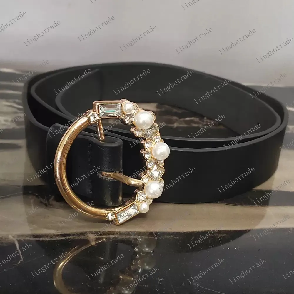 Ceinture de mode Designer femmes hommes ceintures en cuir véritable perle et diamants grande boucle bracelet femme ceinture couleur noire 3 4 3 8 cm widt3485