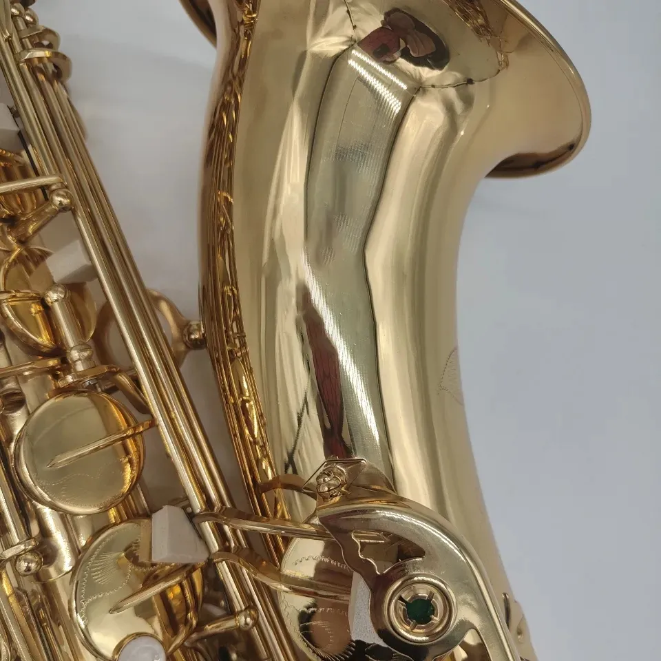 Gold BB Professional Tenor Saxophone Jazz Instrument Brass Gold-Plated Gravering Utsökta mönster Sax Professional-Tone