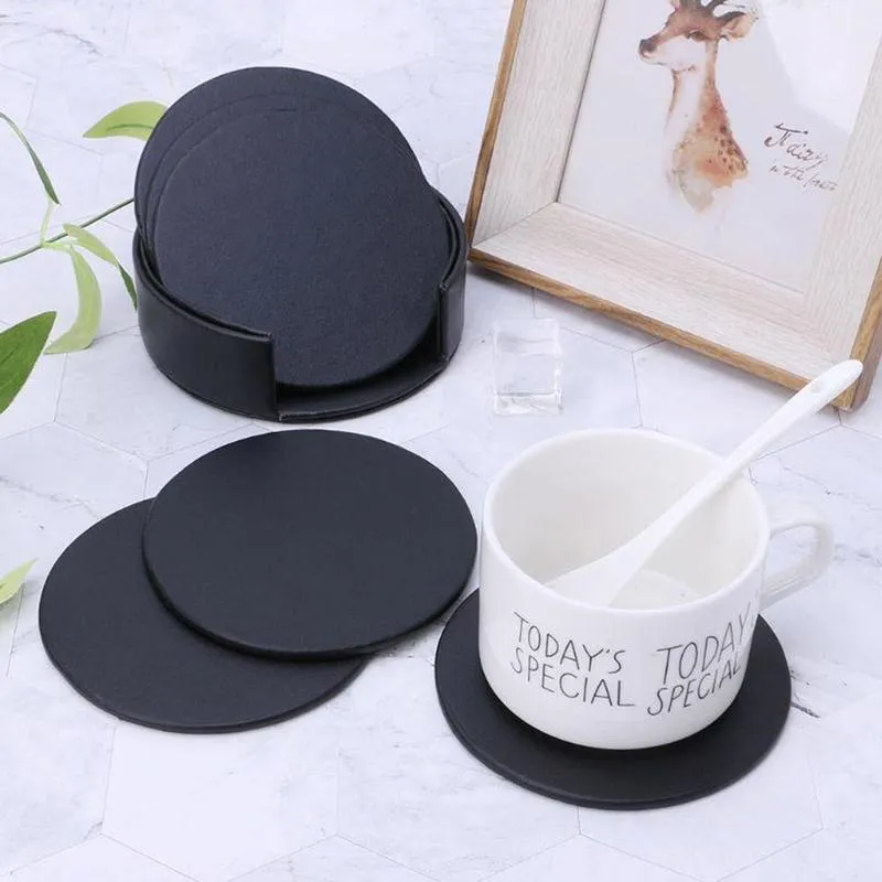 Coaster Artificial Leather Marble Drink Coffee Cup Mat Easy To Clean Placemats Round Tea Pad Table Holder 220627