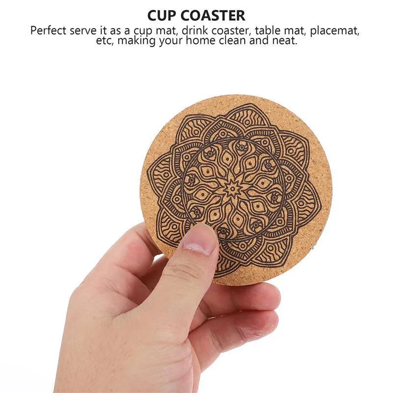 Creative Nordic Mandala Design Round Shape Wooden Coasters Table Mat Coffee Cup Coaster With Storage Stand Home Decor 220610