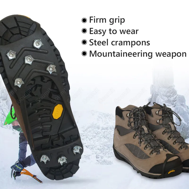 8 espárragos Anti-skid hielo Spike para mujeres Hombres zapatillas Cañas de hielo trepando nieves al aire libre Ajuste de los zapatos sobre zapatos 220427