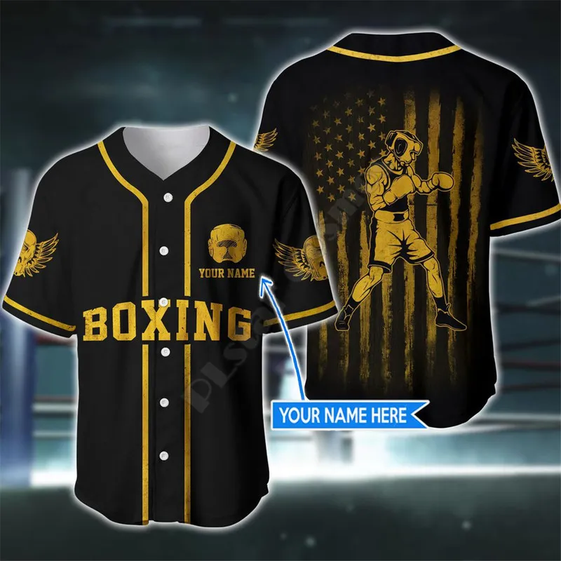 Boxning Anpassad namn Baseball Shirt Jersey 3D över hela tryckta män S Casual S Hip Hop Tops 220707