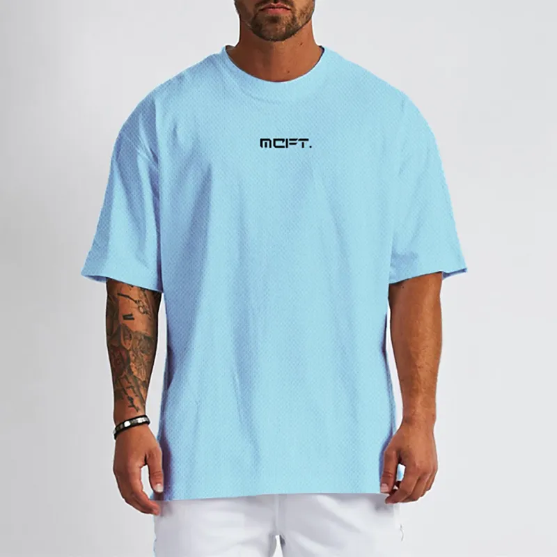 メンズハーフスリーブ特大Tシャツメッシュジム衣料品製ボディービルフィットネスルーススポーツウェアTシャツヒップホップTシャツ220621