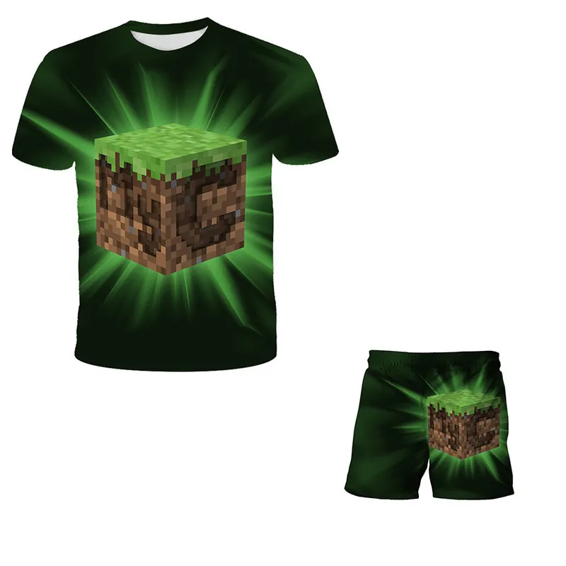 Summer Minecrft Boys and Girls T Shirts Shorts Suits Kids Sets Beach 220714