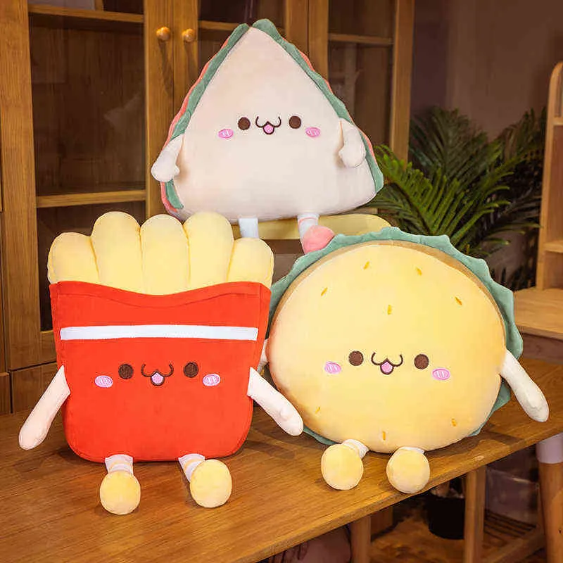 Wunderschönes Reallike Hamburger Sand Fries Kuschelkissen mit Kawaii-Füllung für Zuhause, Sofa-Rückenkissen, süßes Geschenk J220704