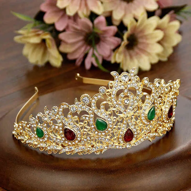 Sunspicems Elegent Algérie Maroc Couronne Diadèmes Pour Femmes Coiffes Or Couleur Cristal Arabe Bijoux De Mariage De Mariée Coiffure AA220323