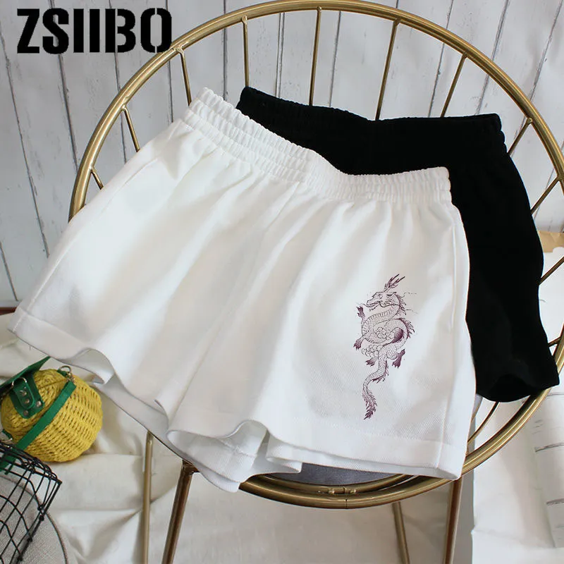 Шорты женская драконная печать растягиваемой милая девочка сладкая хараджуку красочные простые простые брюки женские женские спортивные шорты 220527