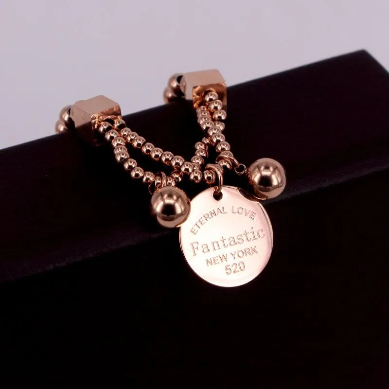 Bracelet de perles en acier inoxydable pour femmes, chaîne à maillons, étiquette circulaire, breloque, brin extensible, fantastique amour éternel York 273N