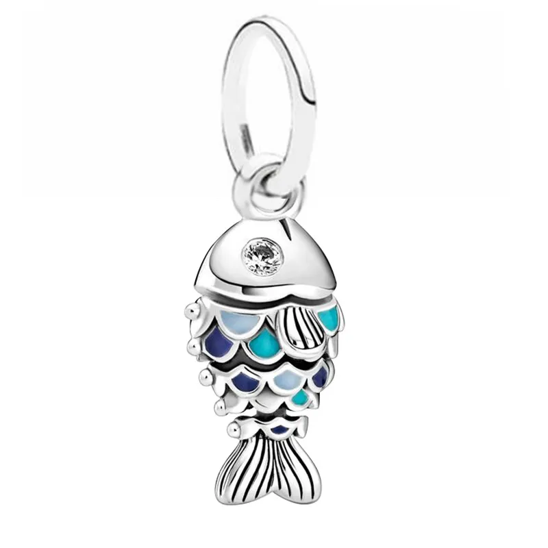 Novo popular 925 Sterling Silver Silver European Blue Scale Fish Charm Monkey Crown Folhas Contas de cogumelos para pulseira de prata Pandora original Jóias DIY