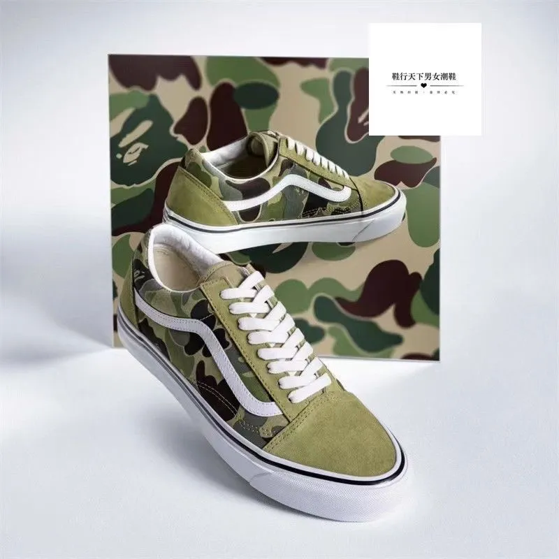 Shoes Co M￤rke kamouflage H￶g l￥g toppavst￥ndskort f￶r m￤n Kvinnor Retro Cashew Blossom Fashion Canvas H￶g trend