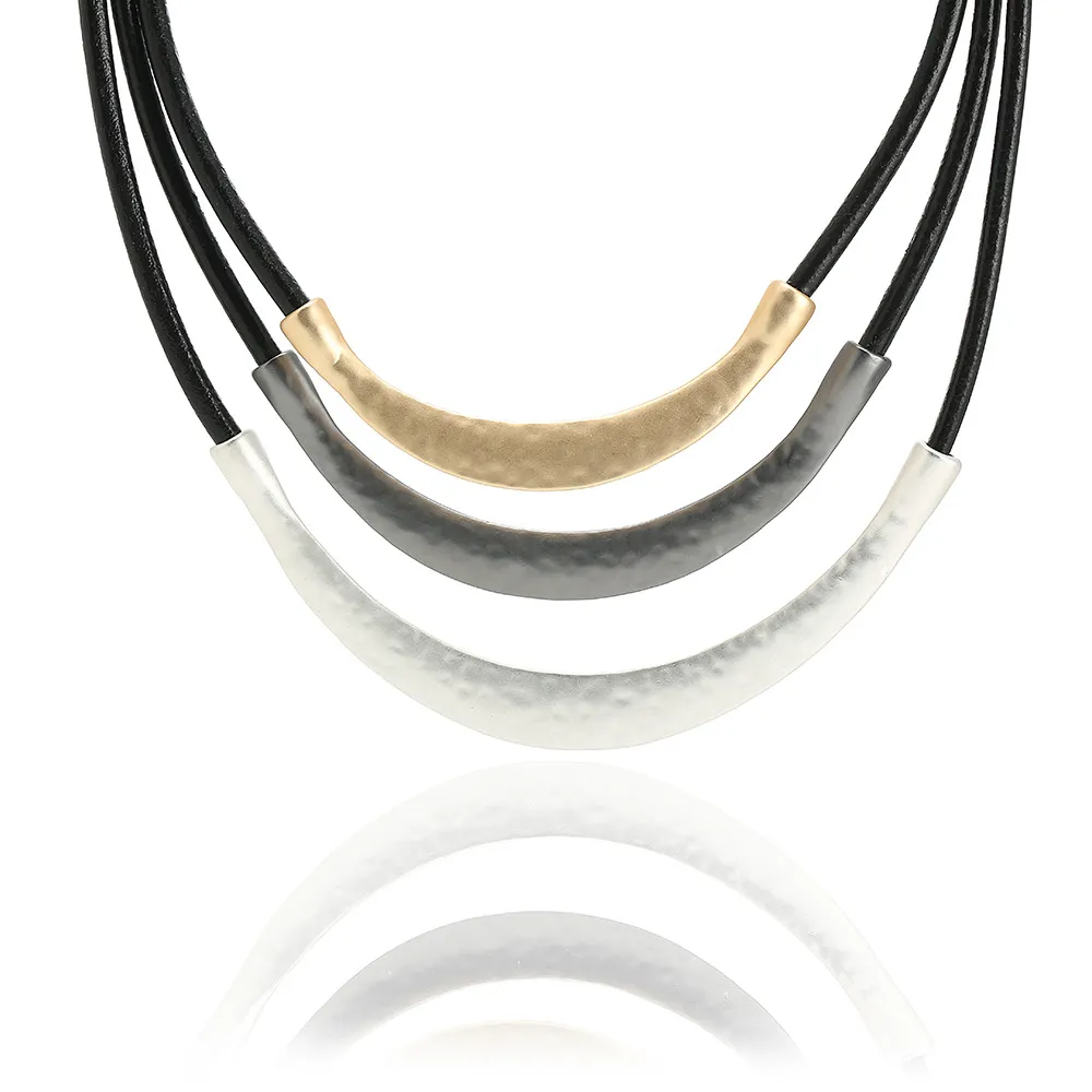 Corda de couro personalizada neacklace goldsilver corrente pescoço cordão colar feminino charme jóias todo volume 6681732
