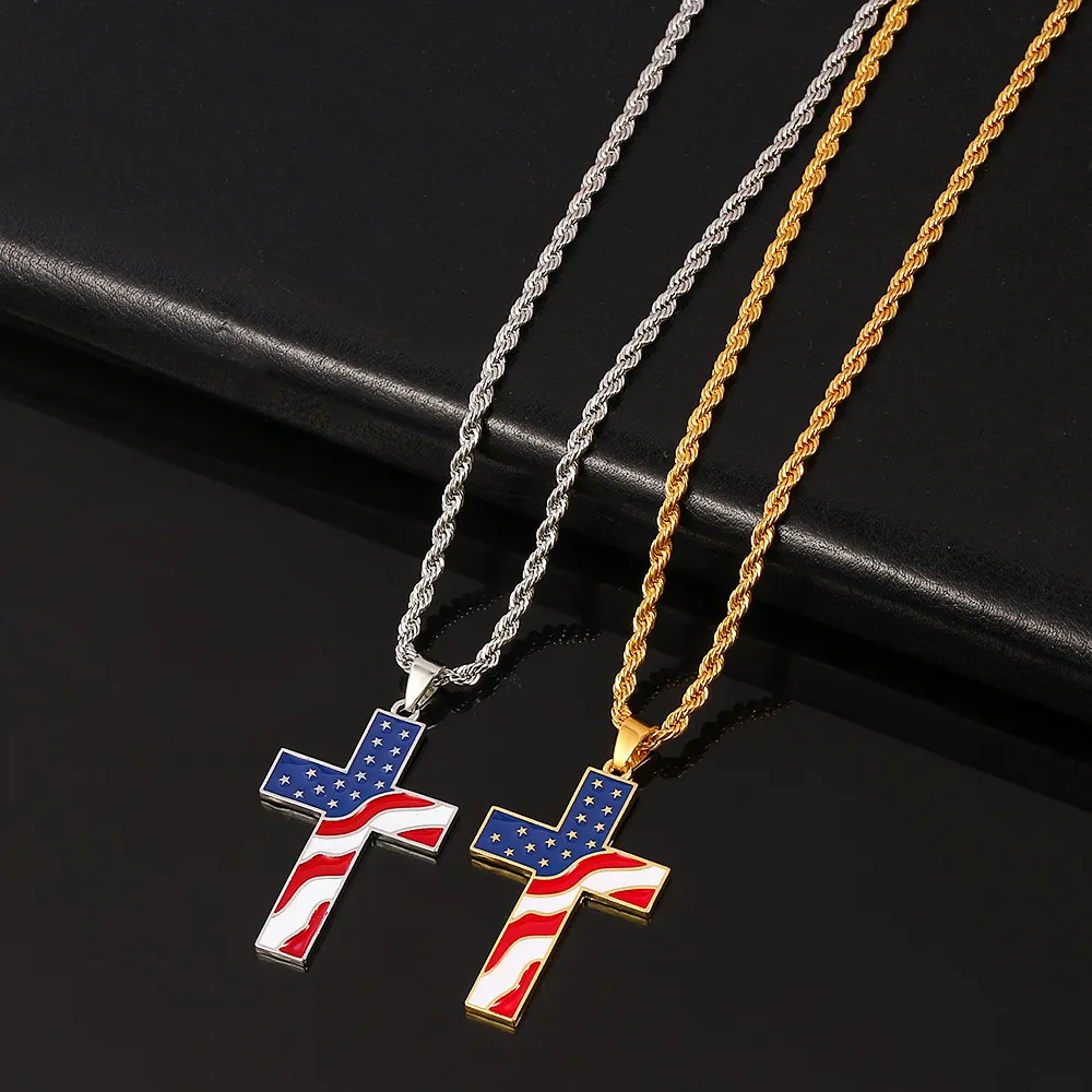 Amerikaanse sterren en strepen kruisen hangende kettingen roestvrij staal ons vlag ketting mode sieraden accessoires met ketting