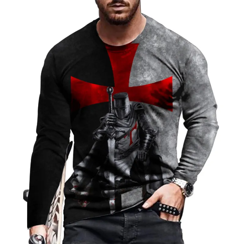 Long Sleeve Cotton Men T Shirt Autumn Spring Loose Casual Round Neck National Flag Print Hip Hop -shirt op Camisetas 220401