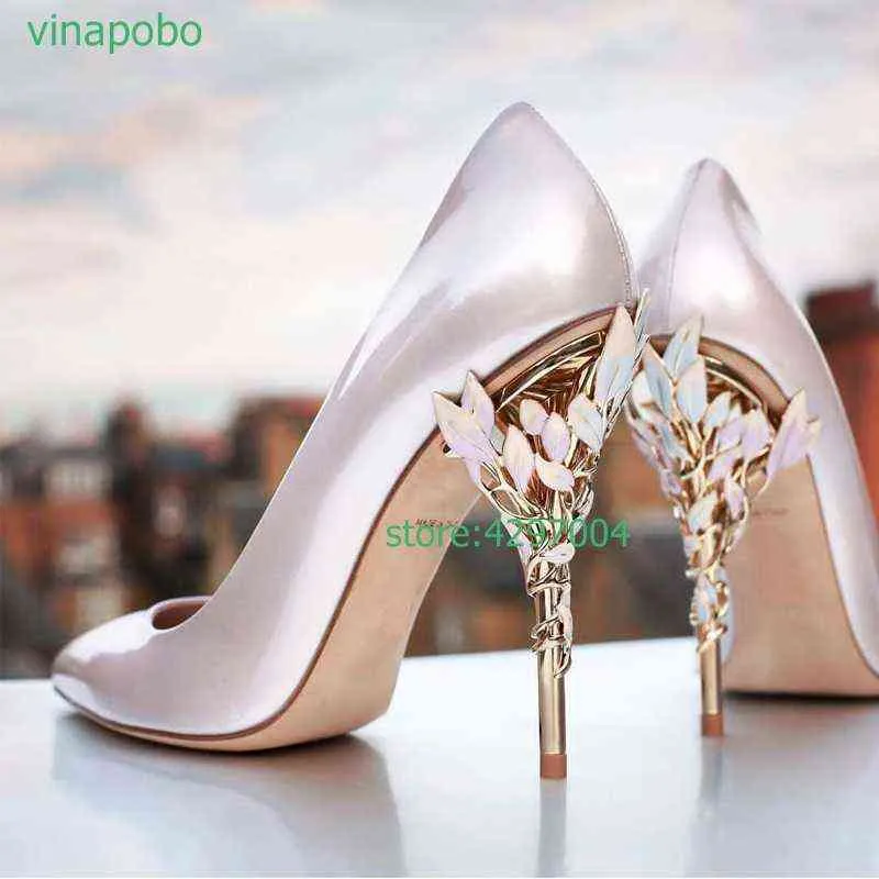 2022 Fashion Women Sexy 10cm High Heels Pumps Lady Designer Metal Carving Gold Wedding Bridal Female Prom Party black Shoe220513