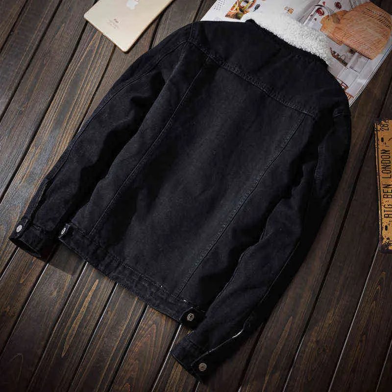 남자 블랙 데님 재킷 양털 진 재킷 겨울 따뜻한 데님 코트 새로운 남성 대형 캐주얼 겨울 자켓 크기 xs-6xl l220718