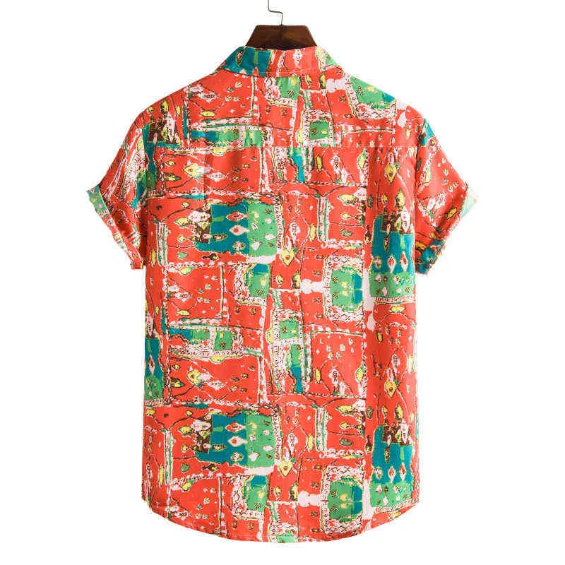 Kwiatowa hawajska koszula mężczyzna na plaży noszenie koszuli aloha men impreza swobodna guzika w dół koszule na plaży z krótkim rękawem męskie chemise homme 3xl L220704