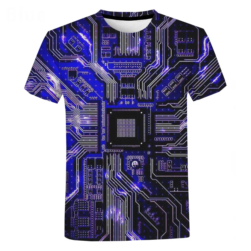 Puce électronique Hip Hop T-shirt Hommes Femmes 3D Machine Imprimé T-shirt surdimensionné Harajuku Style Été À Manches Courtes Tee Tops 220618