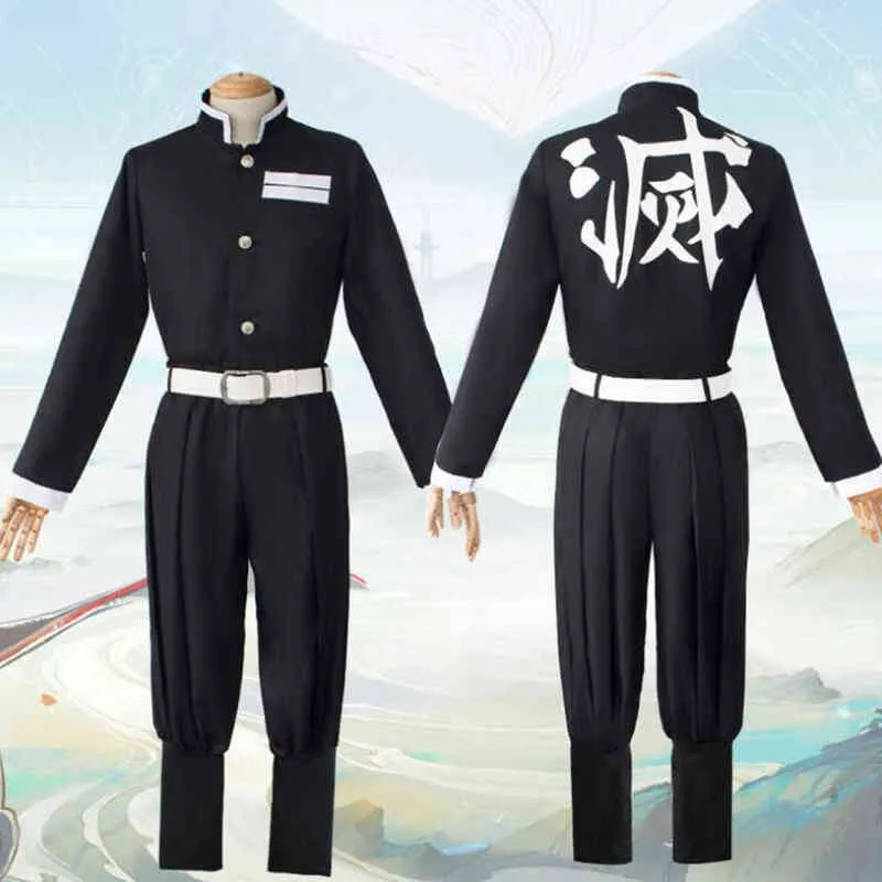 애니메이션 의상 악마 슬레이어 Tanjirou Kamado Cosplay 의상 애니메이션 kimetsu no yaiba men kimono 의상 새로운 AA220324