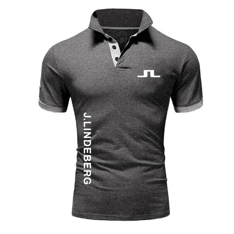 J Lindeberg Print Print Print Хлопковые рубашки поло для мужчин повседневное твердое цветовое сплошное подгонка S -Polos Summer Fashion Brand Одежда 220606