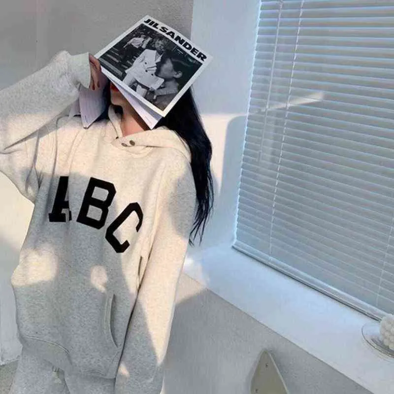 CiciVini Pull À Capuche ABC Lettre Polaire Chaud Femme Hoodies Lâche Ins Mode Automne Sweat Casual Vêtements Taille S-XL T220726