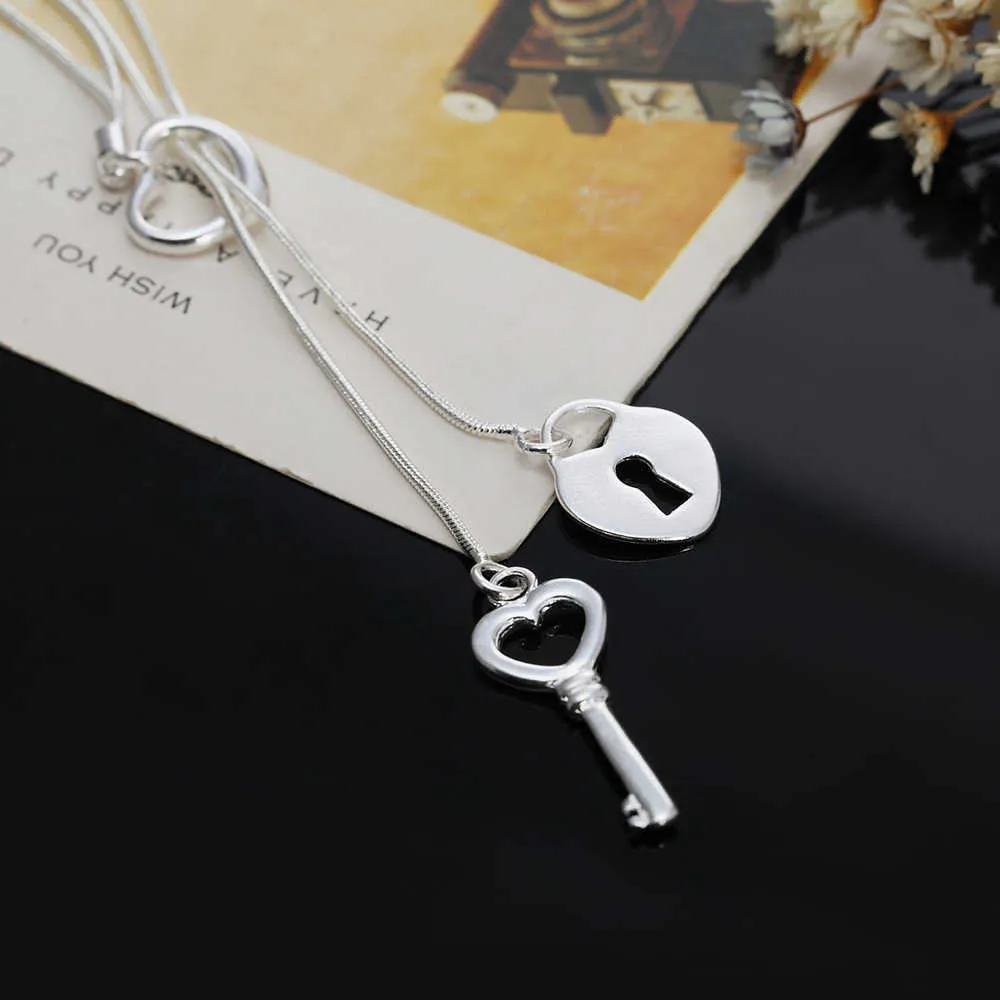 Silver 925 Special Offer Heart Lock Key Necklace For Women Wedding Party Jewelry Christmas Gifts