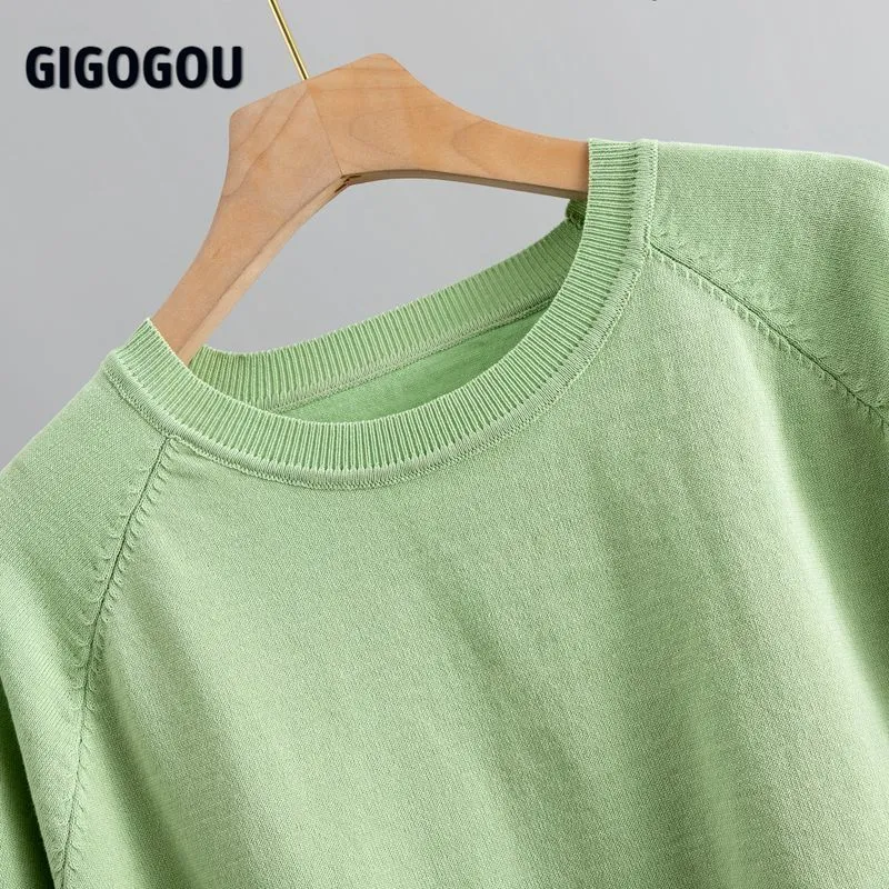 Gigogou Solid Dames T-shirt Korte Mouw Koreaanse Stijl Slanke Basic Katoen Tshirt Top Womens Kleding Lente Zomer T-shirt Femme 220321